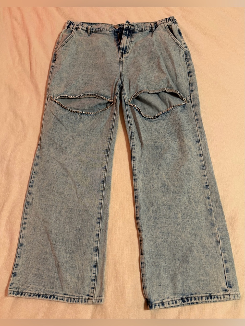 Amazon Light Blue Flared Jeans with Knee Cutouts